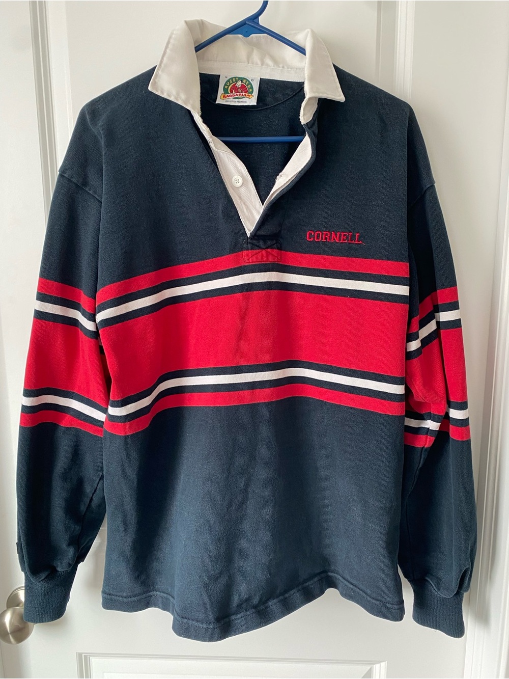 Vintage 1990s Barbarian Rugby Polo Collared Long Sleeve Striped Shirt Cornel L